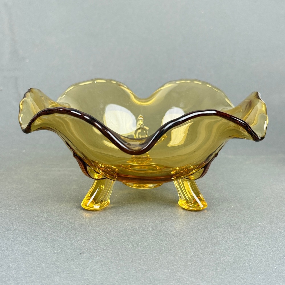 Amber‎ Glass Ruffled Footed Bowl, Decorative Candy Dish Toy
